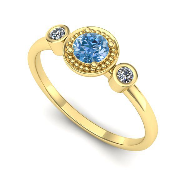 Inel din aur galben cu diamant de laborator albastru