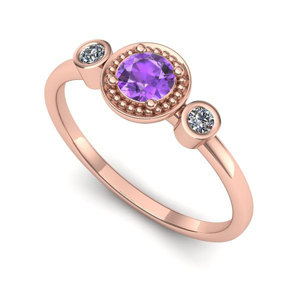 Inel de logodna din aur roz cu ametist