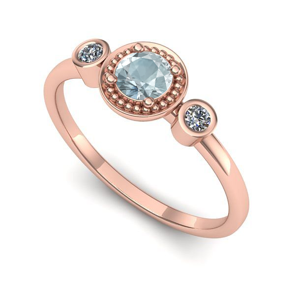 Inel de logodna din aur roz cu aquamarin