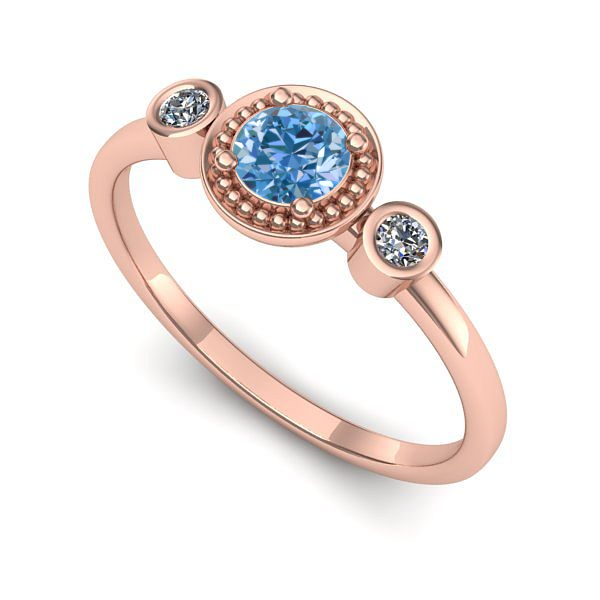 Inel de logodna din aur roz cu diamant de laborator albastru