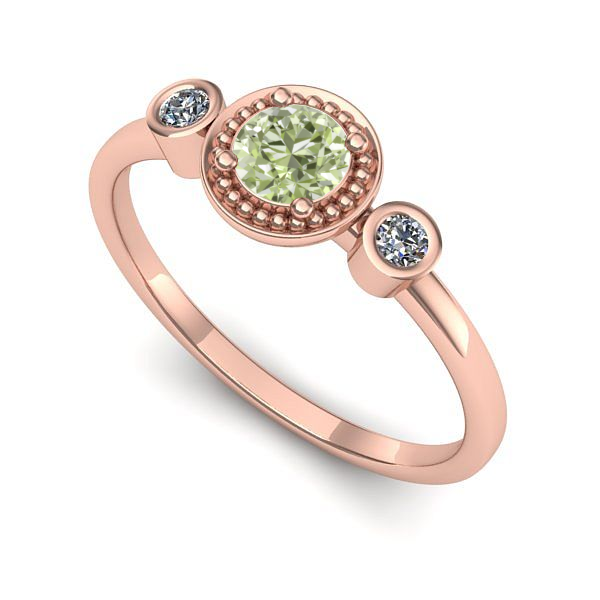 Inel din aur roz cu diamant de laborator verde