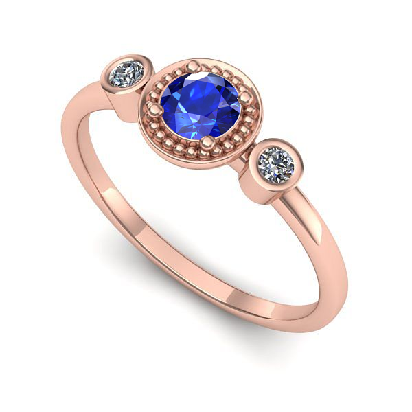 Inel de logodna din aur roz cu safir