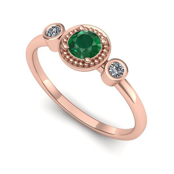 Inel de logodna din aur roz cu smarald