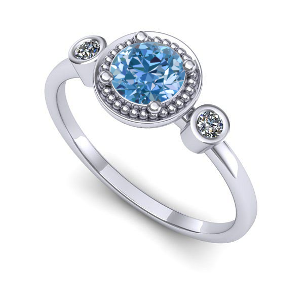 Inel de logodna din aur alb cu diamant de laborator albastru