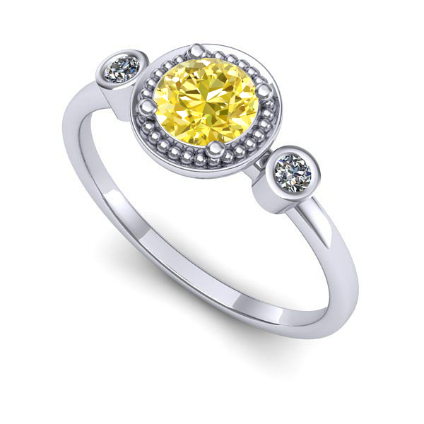 Inel de logodna din aur alb cu safir galben