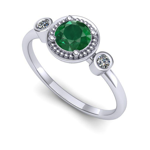 Inel de logodna din aur alb cu smarald