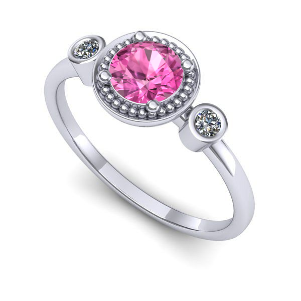 Inel logodna din aur alb cu safir roz