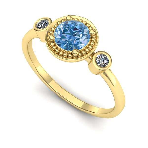 Inel din aur galben cu diamant de laborator albastru