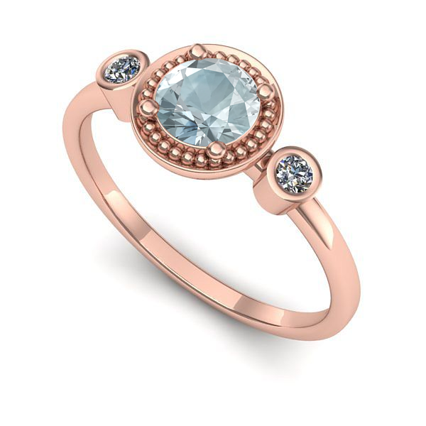 Inel din aur roz cu aquamarin