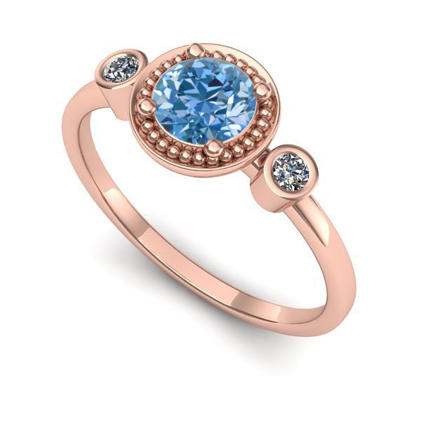Inel logodna din aur roz cu diamant de laborator albastru