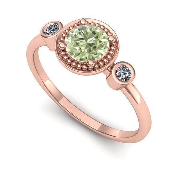 Inel de logodna din aur roz cu diamant de laborator verde