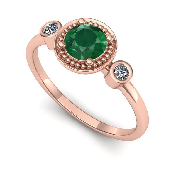 Inel logodna din aur roz cu smarald