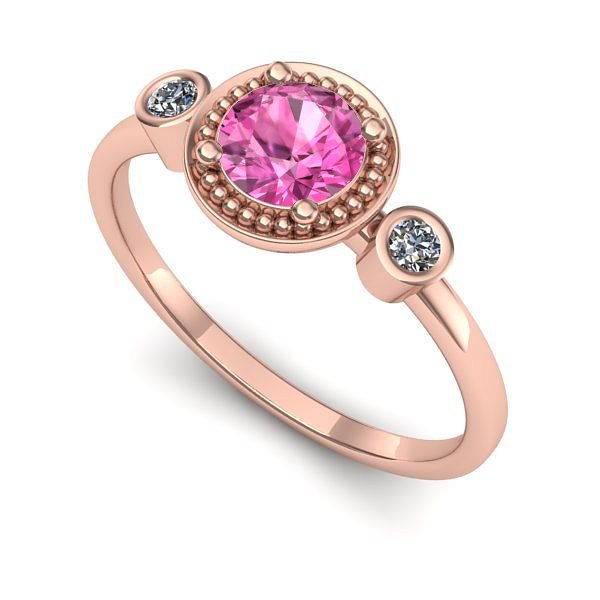 Inel logodna din aur roz cu safir roz