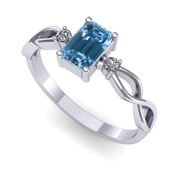 Inel din aur alb cu diamant de laborator albastru