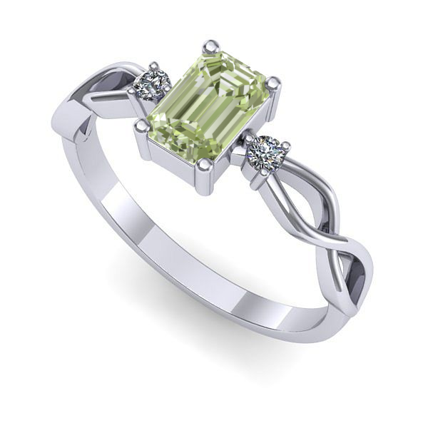 Inel din aur alb cu diamant de laborator verde