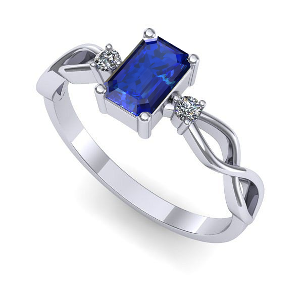 Inel logodna din aur alb cu safir