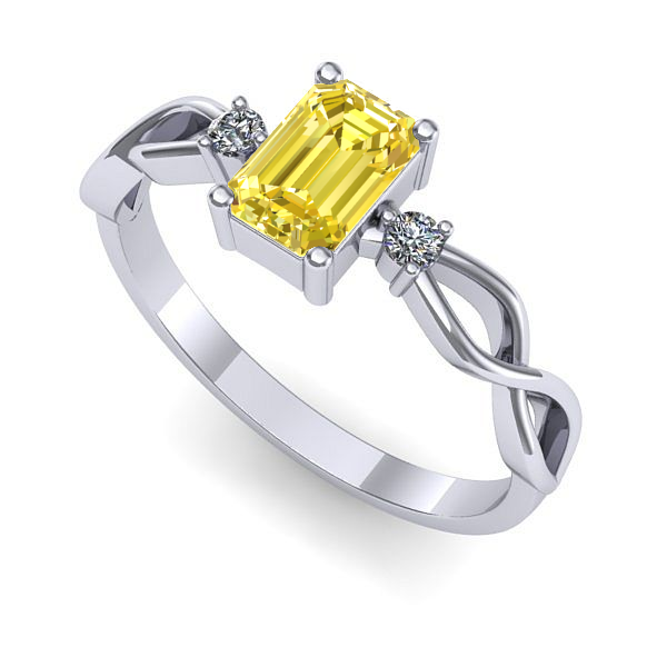 Inel logodna din aur alb cu safir galben