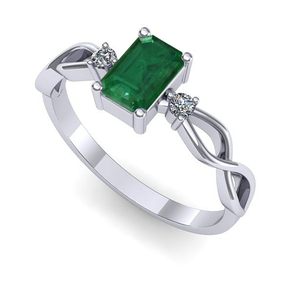 Inel logodna din aur alb cu smarald