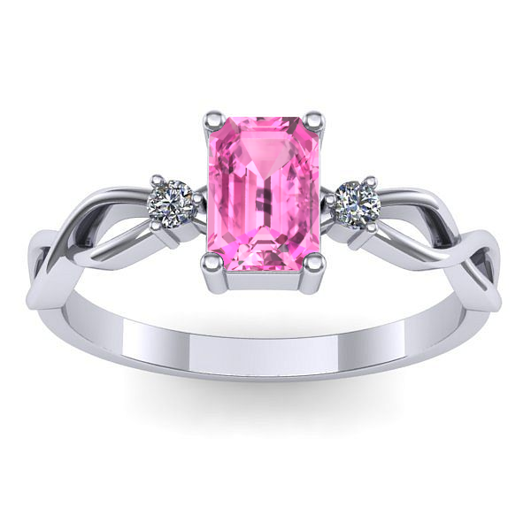 Inel logodna cu safir roz dreptunghiular