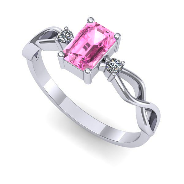 Inel logodna din aur alb cu safir roz