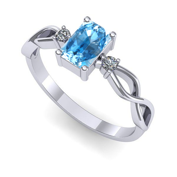 Inel din aur alb cu topaz blue