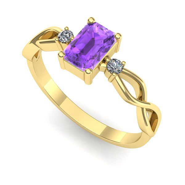 Inel logodna din aur galben cu ametist
