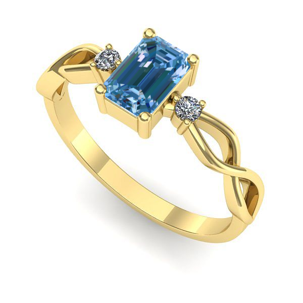 Inel logodna din aur galben cu diamant de laborator albastru