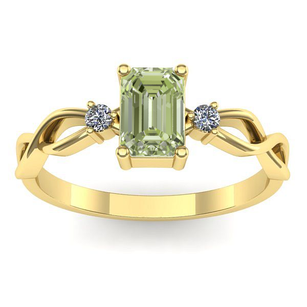 Inel cu diamant de laborator verde dreptunghiular