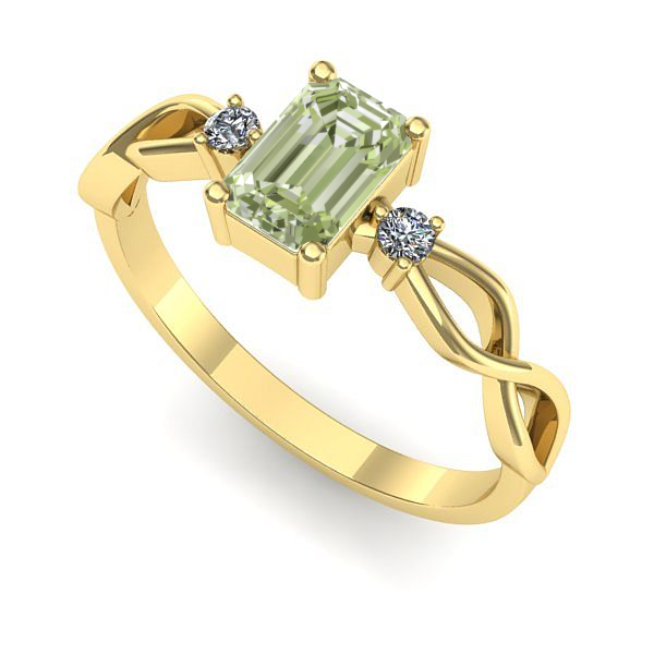 Inel logodna din aur galben cu diamant de laborator verde