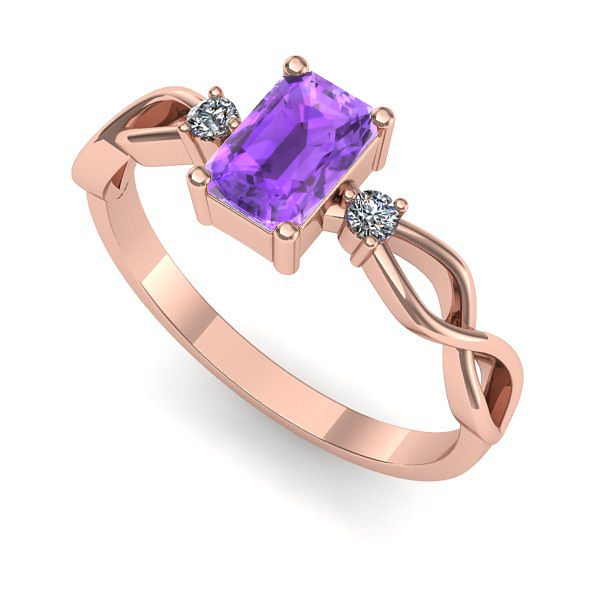 Inel de logodna din aur roz cu ametist