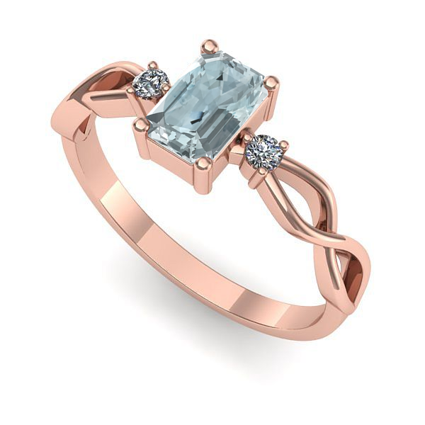 Inel de logodna din aur roz cu aquamarin