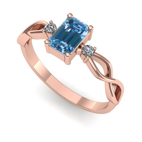 Inel din aur roz cu diamant de laborator albastru