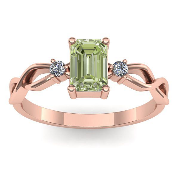 Inel de logodna cu diamant de laborator verde dreptunghiular