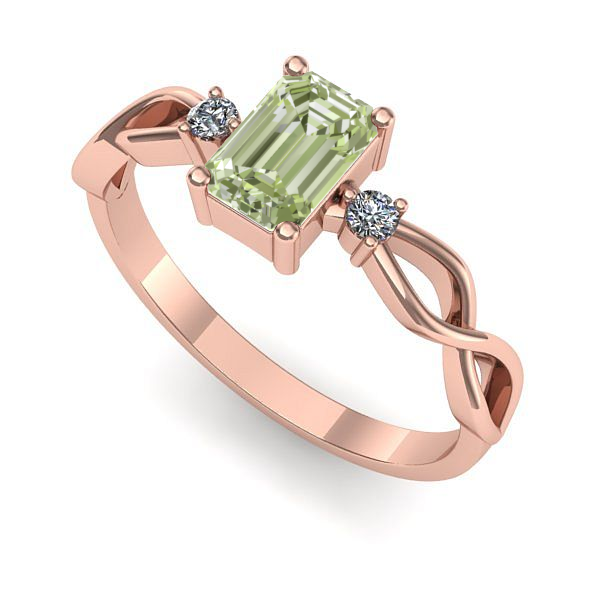 Inel logodna din aur roz cu diamant de laborator verde