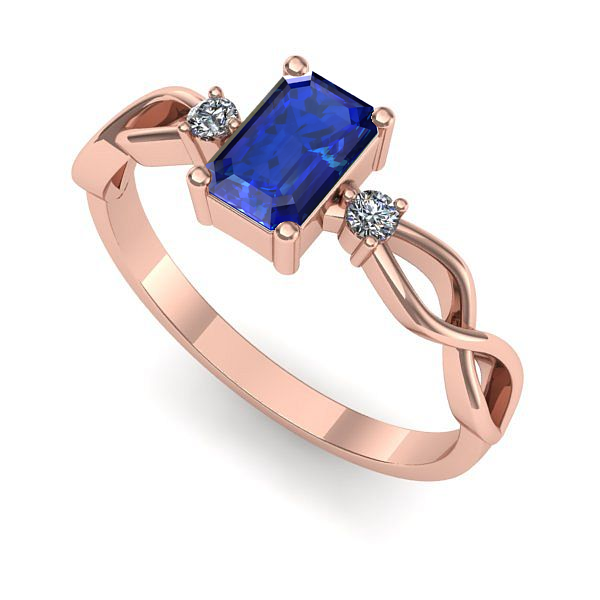 Inel de logodna din aur roz cu safir