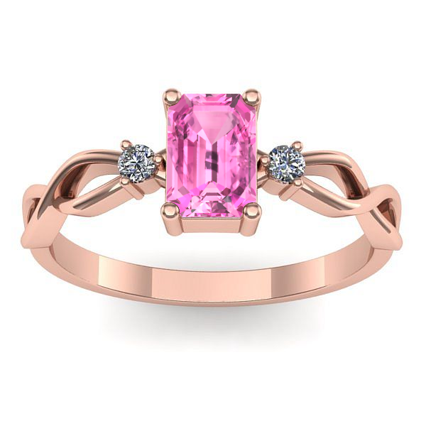 Inel logodna cu safir roz dreptunghiular