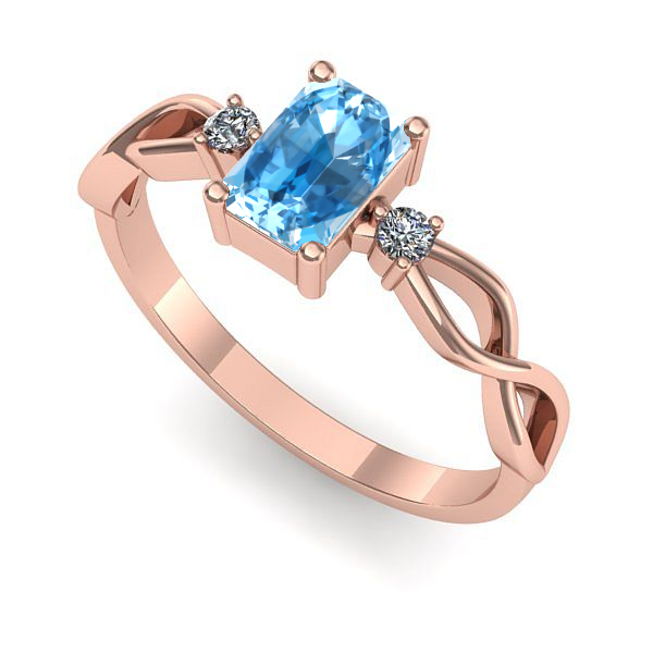 Inel logodna din aur roz cu topaz blue