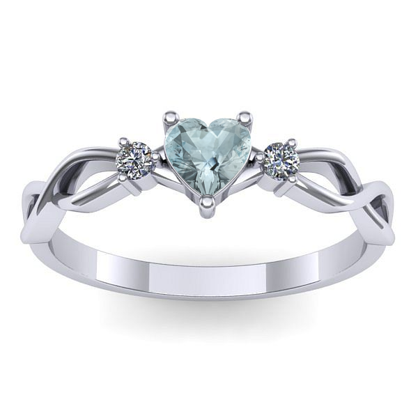 Inel de logodna cu aquamarin inima