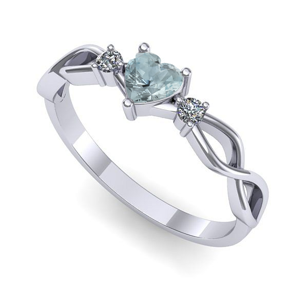 Inel logodna din aur alb cu aquamarin
