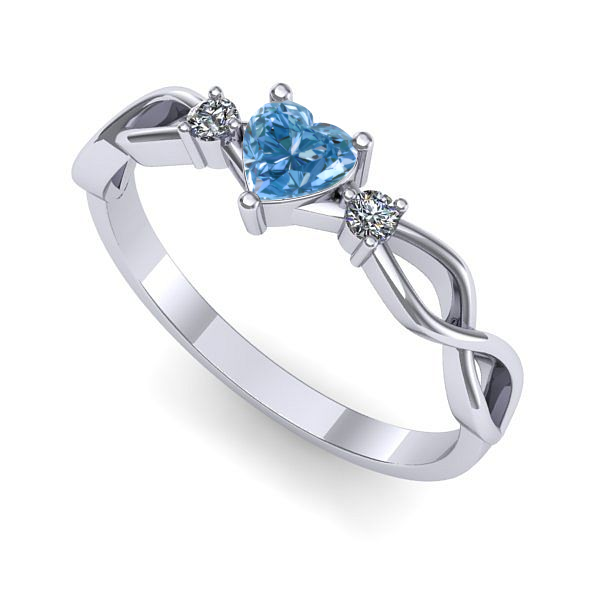 Inel de logodna din aur alb cu diamant de laborator albastru