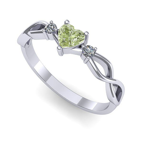 Inel din aur alb cu diamant de laborator verde