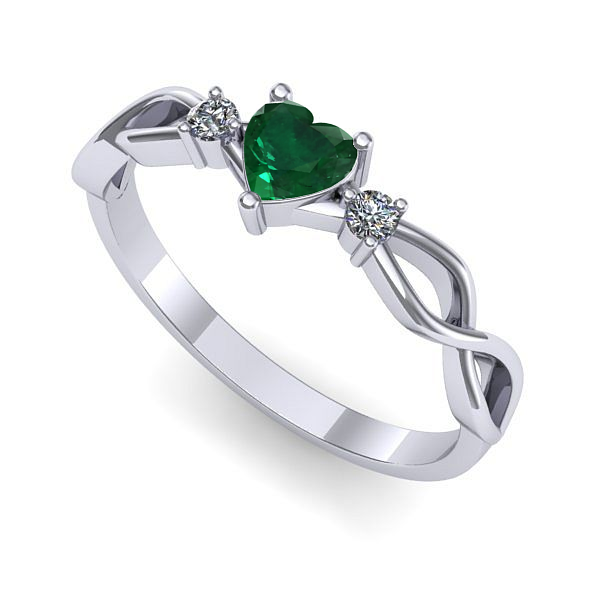 Inel logodna din aur alb cu smarald