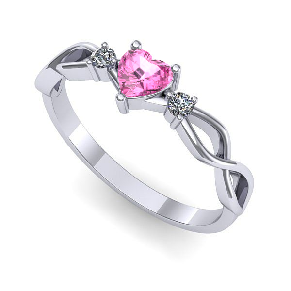 Inel logodna din aur alb cu safir roz