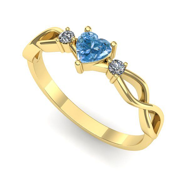 Inel de logodna din aur galben cu diamant de laborator albastru