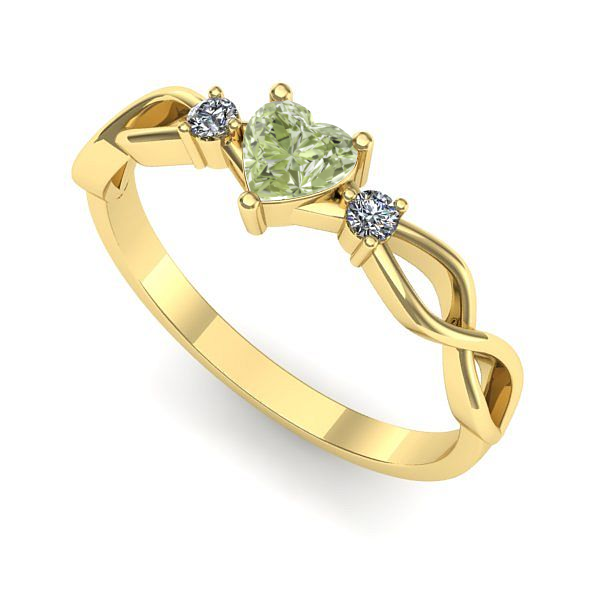 Inel de logodna din aur galben cu diamant de laborator verde