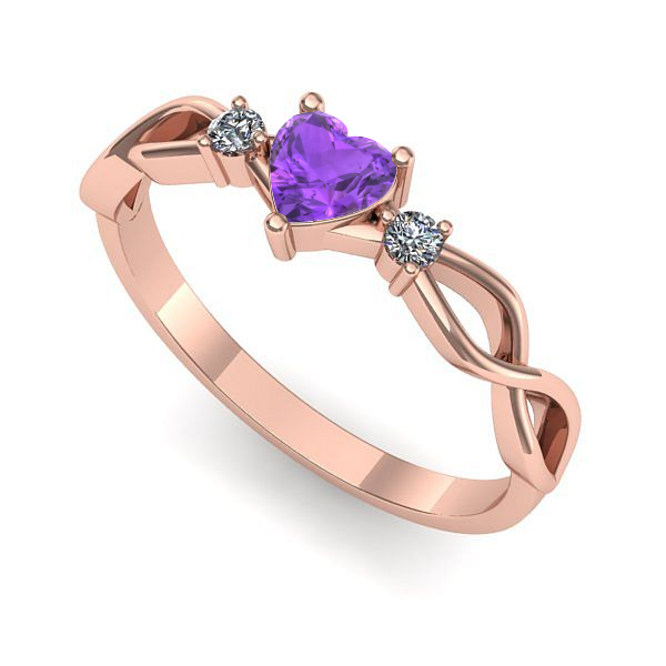 Inel de logodna din aur roz cu ametist