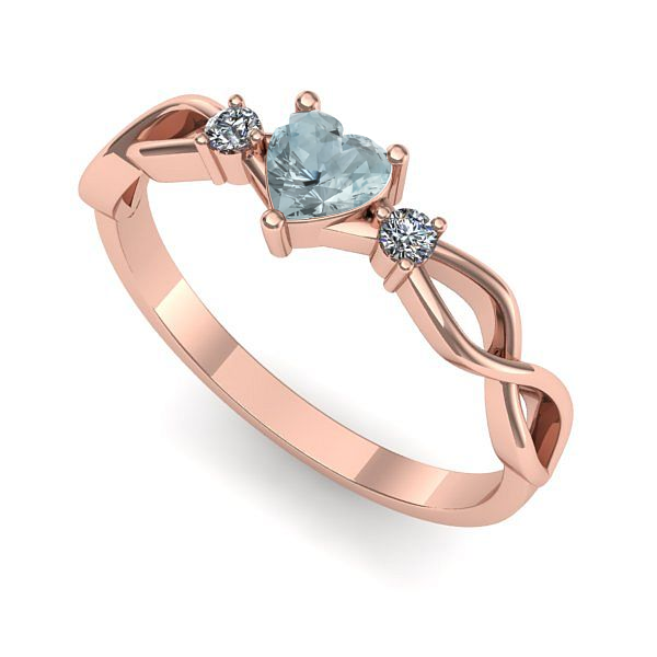 Inel din aur roz cu aquamarin