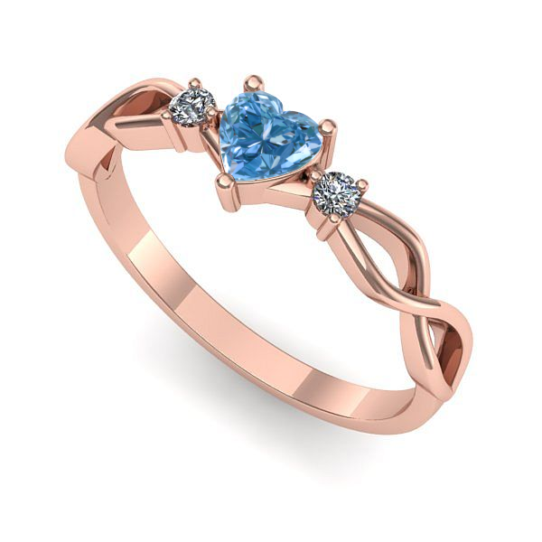 Inel din aur roz cu diamant de laborator albastru