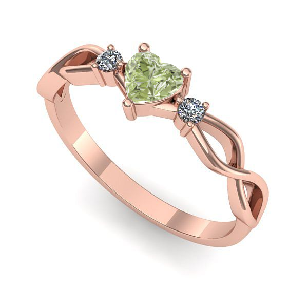 Inel logodna din aur roz cu diamant de laborator verde