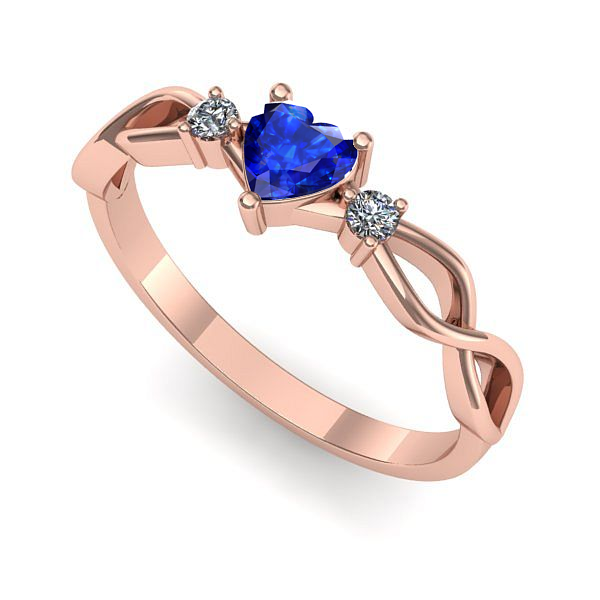 Inel logodna din aur roz cu safir